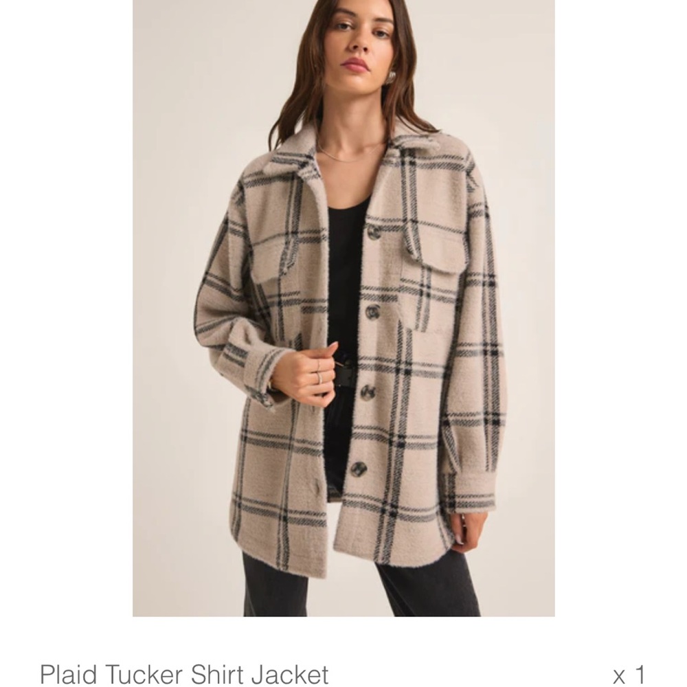 Plaid Tucker Shirt Jacket in Beige